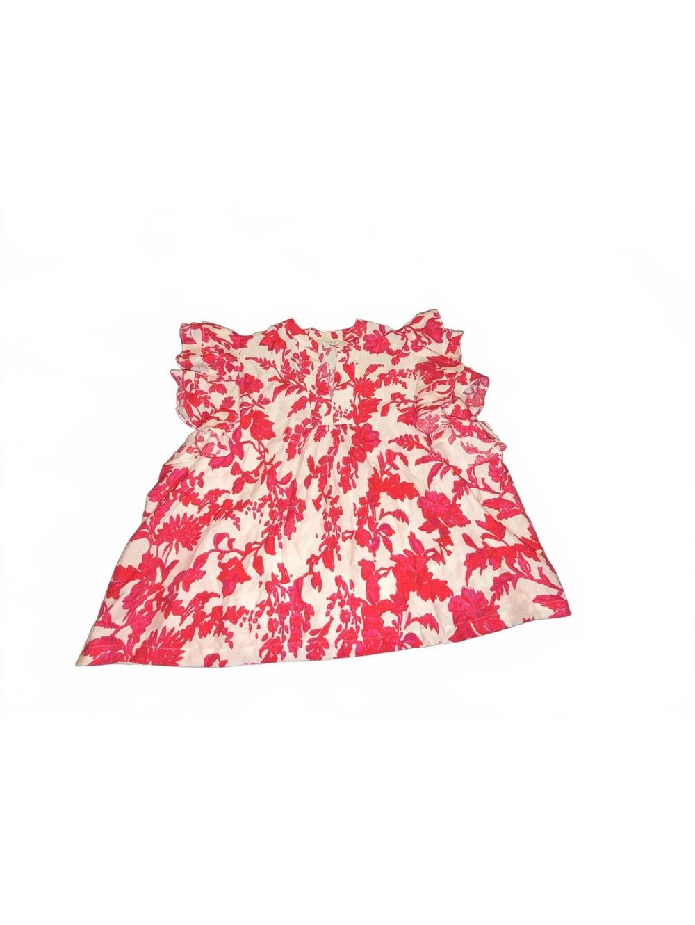 Pinch Women's Sleeveless Red and White Floral Ruffle Shoulder Blouse NWOT